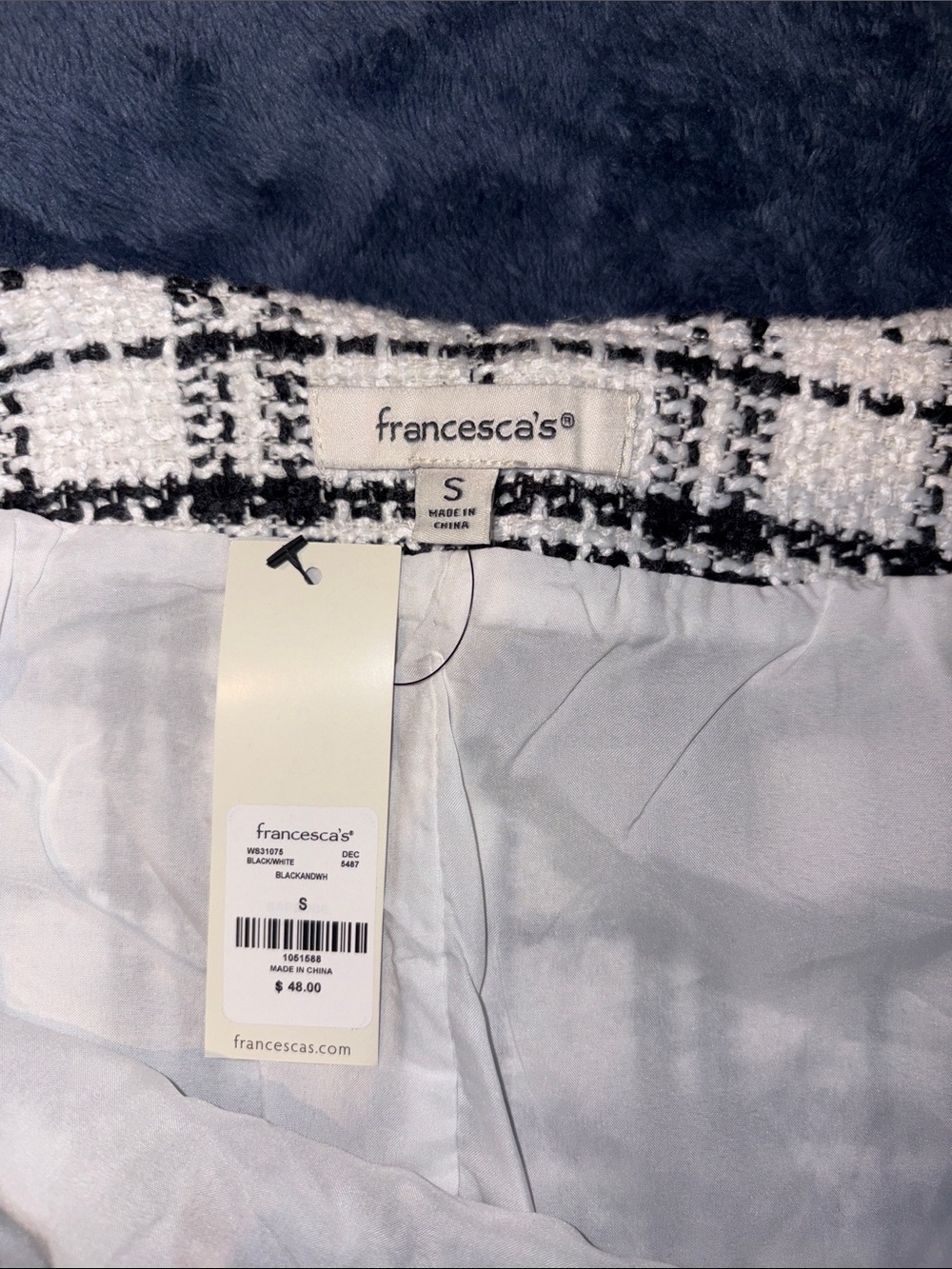 Francesca's Collections Black & White Plaid Tweed Mini Skirt - Picture 2 of 2